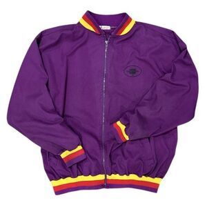 Vintage 80s Personal Sport Retro Purple Bomber Jacket sz M Striped Trim Full Zip